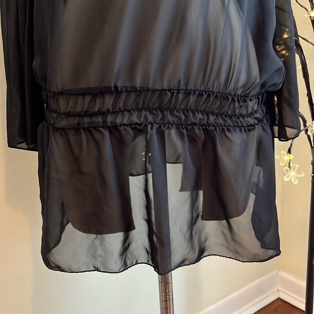Black sheer cover up with elastic waist and long sleeves - Picture 2 of 5